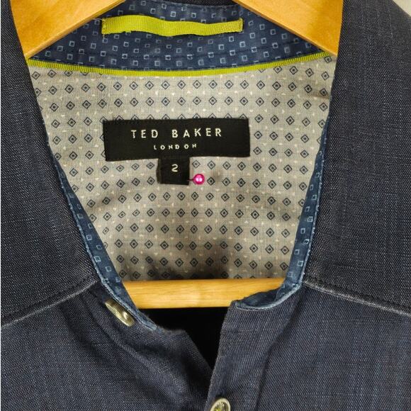 TED BAKER LONDON BUTTON-UP DRESS SHIRT – LONG SLEEVE – SIZE MEDIUM – DARK DENIM - Picture 11 of 16